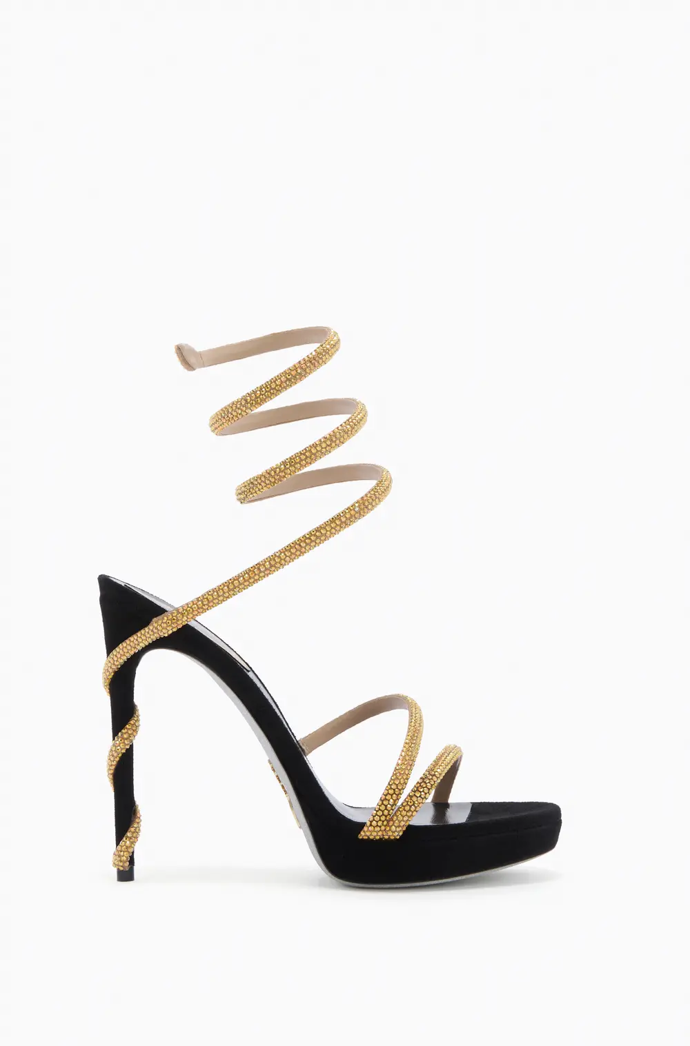 Rene Caovilla MARGOT CRYSTAL BLACK & GOLD PLATFORM SANDAL 120