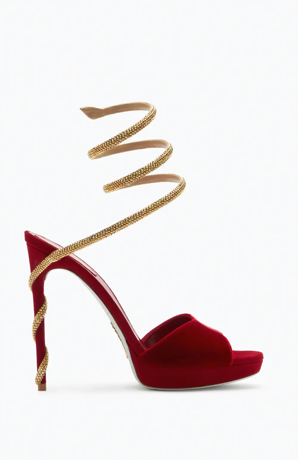 Rene Caovilla Margot Red Velvet Sandal 120