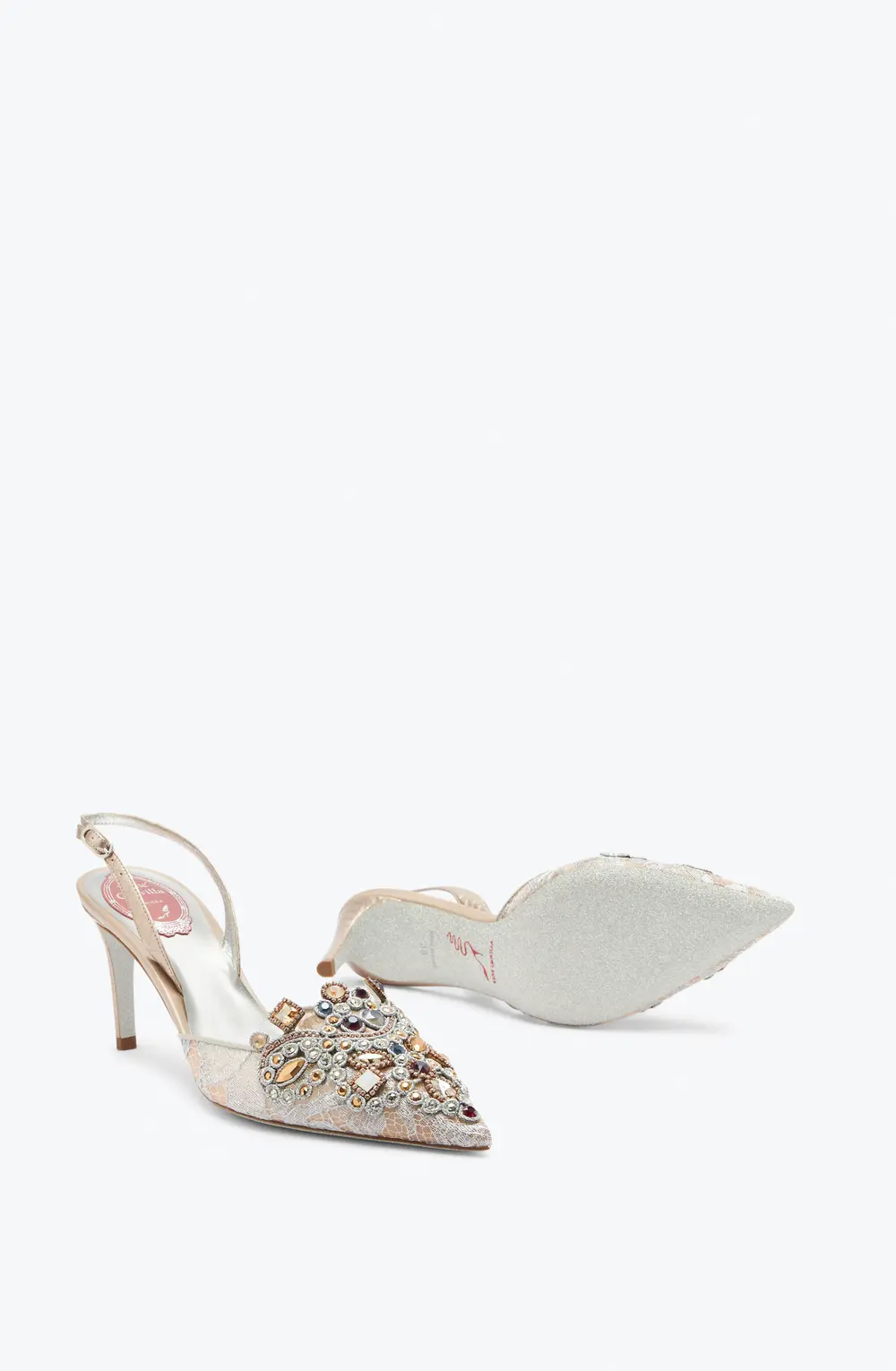 Rene Caovilla Jewel Slingbacks In Lace Venezianan 75