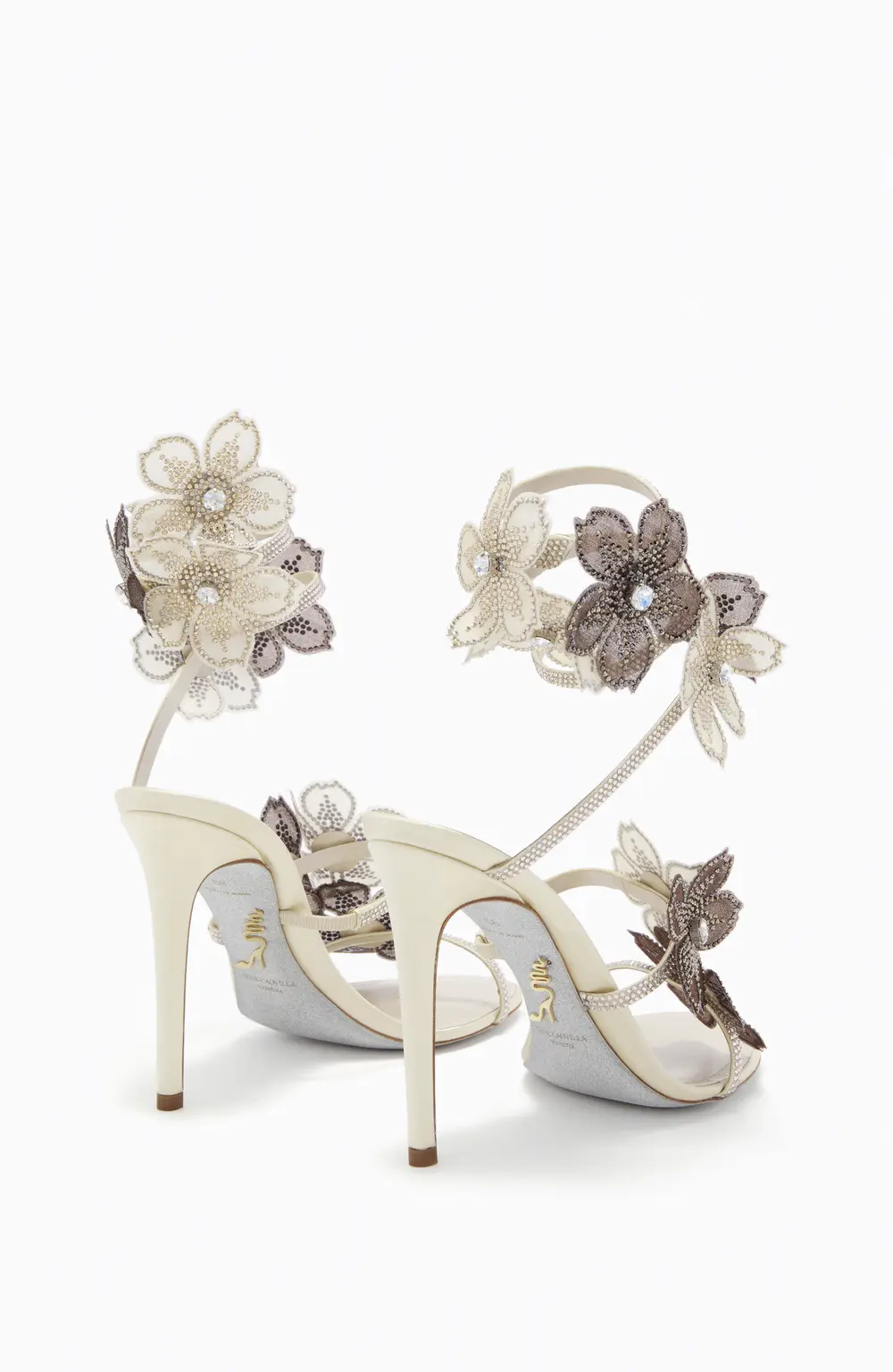 Rene Caovilla PEACH FLOWER IVORY AND GREY SANDAL 105