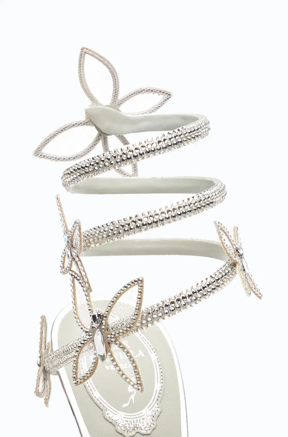 Rene Caovilla Margot Mirrored Gray Sandal With Butterflies 105