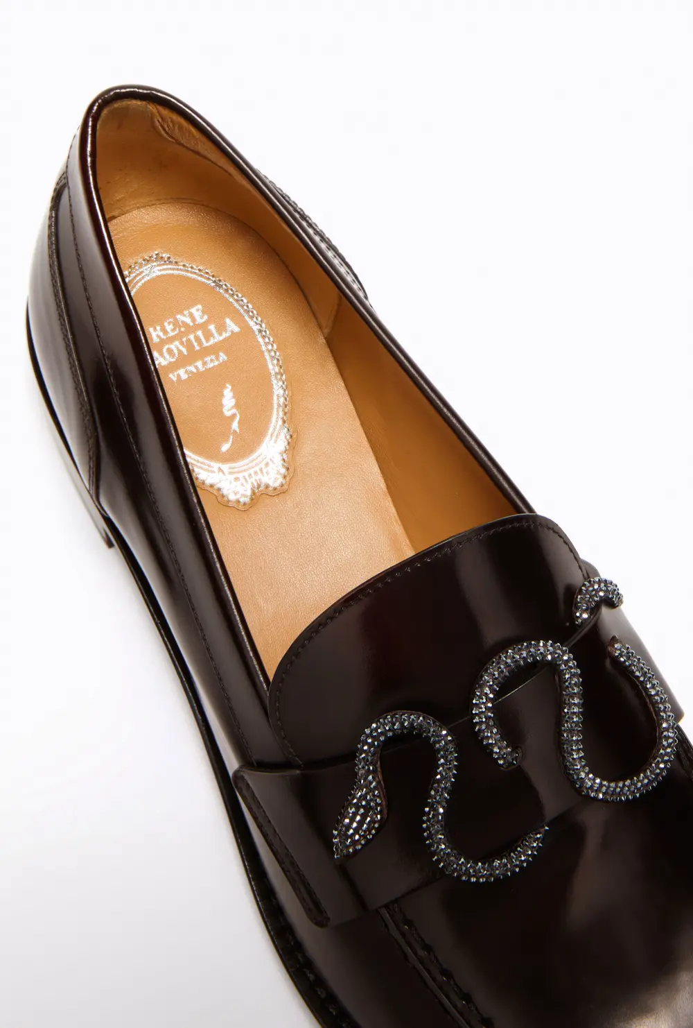 Rene Caovilla MORGANA DARK BROWN LOAFER WITH CRYSTALS 20