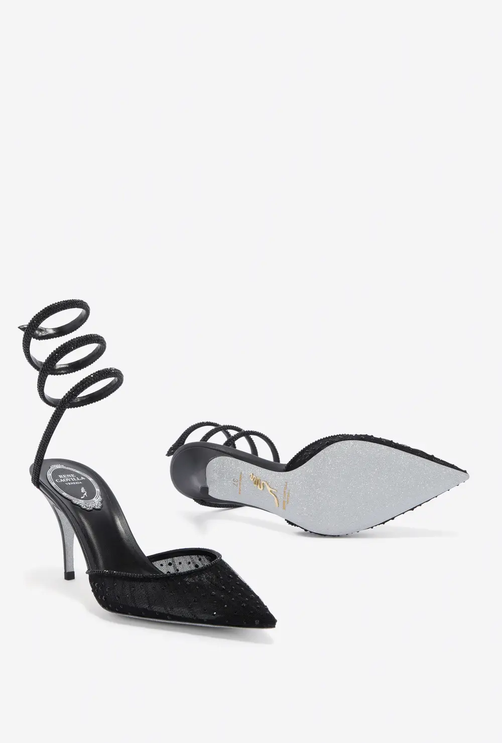 Rene Caovilla BELLE BLACK PUMP WITH SERPENT 80