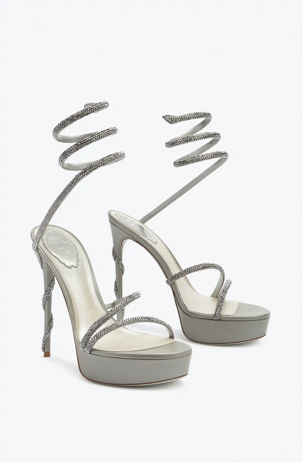 Rene Caovilla MARGOT CRYSTALS GRAY PLATFORM SANDAL 130