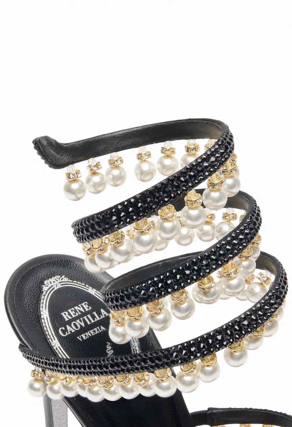 Rene Caovilla CHANDELIER BLACK SANDAL WITH PEARLS 105