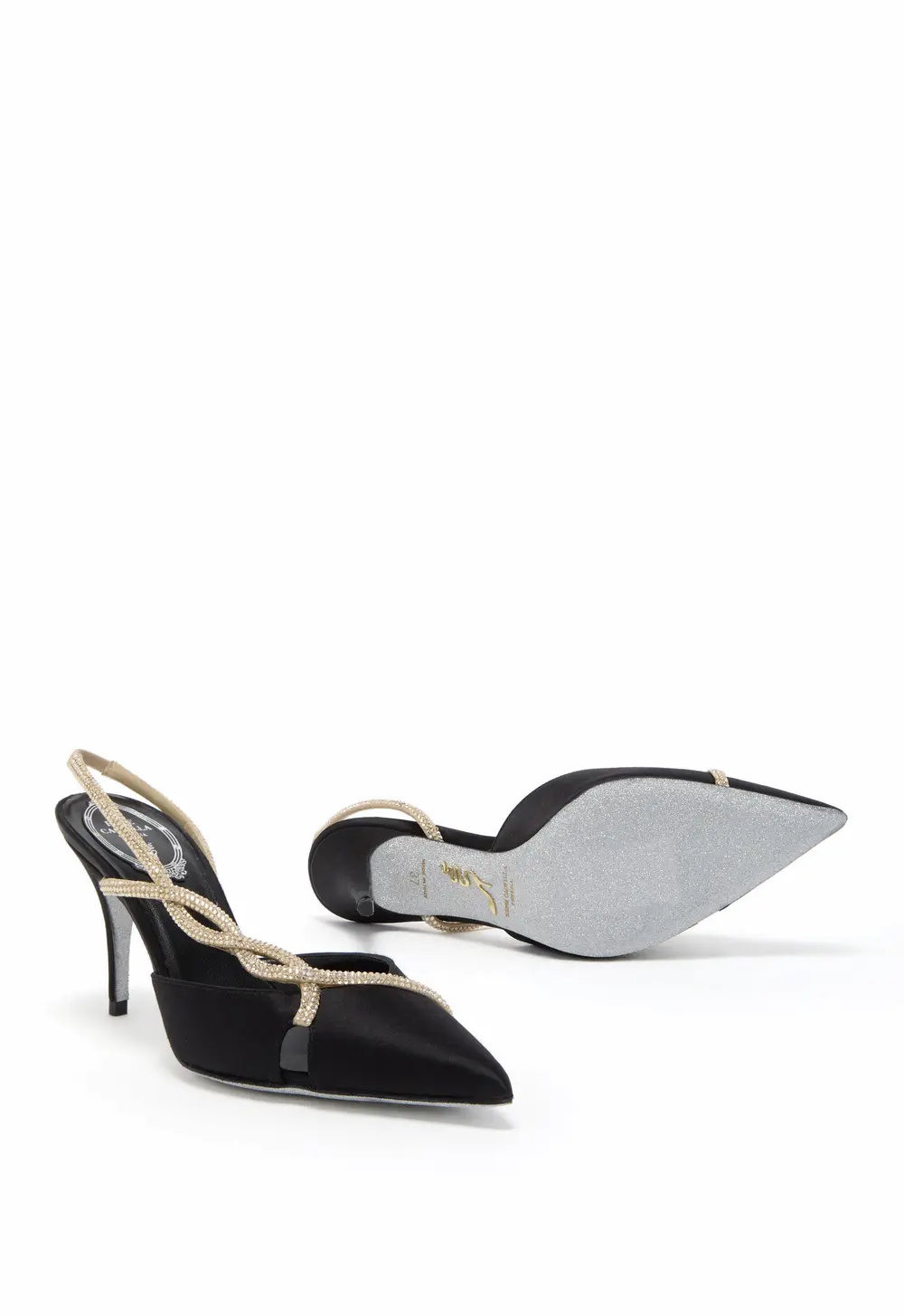 Rene Caovilla BRAID BLACK AND GOLD SLINGBACK 80