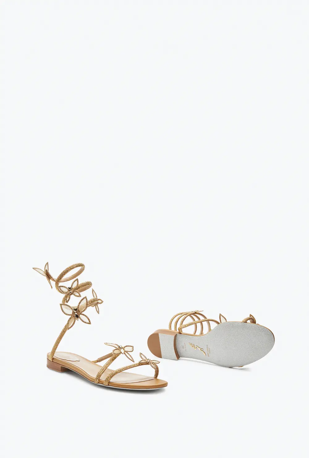 Rene Caovilla Butterflower Crystal Gold Sandal 10