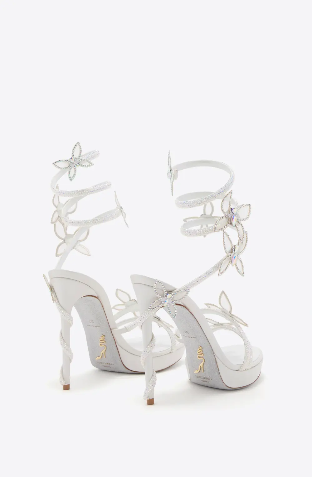 Rene Caovilla MARGOT WHITE PLATFORM SANDAL WITH BUTTERFLIES 120