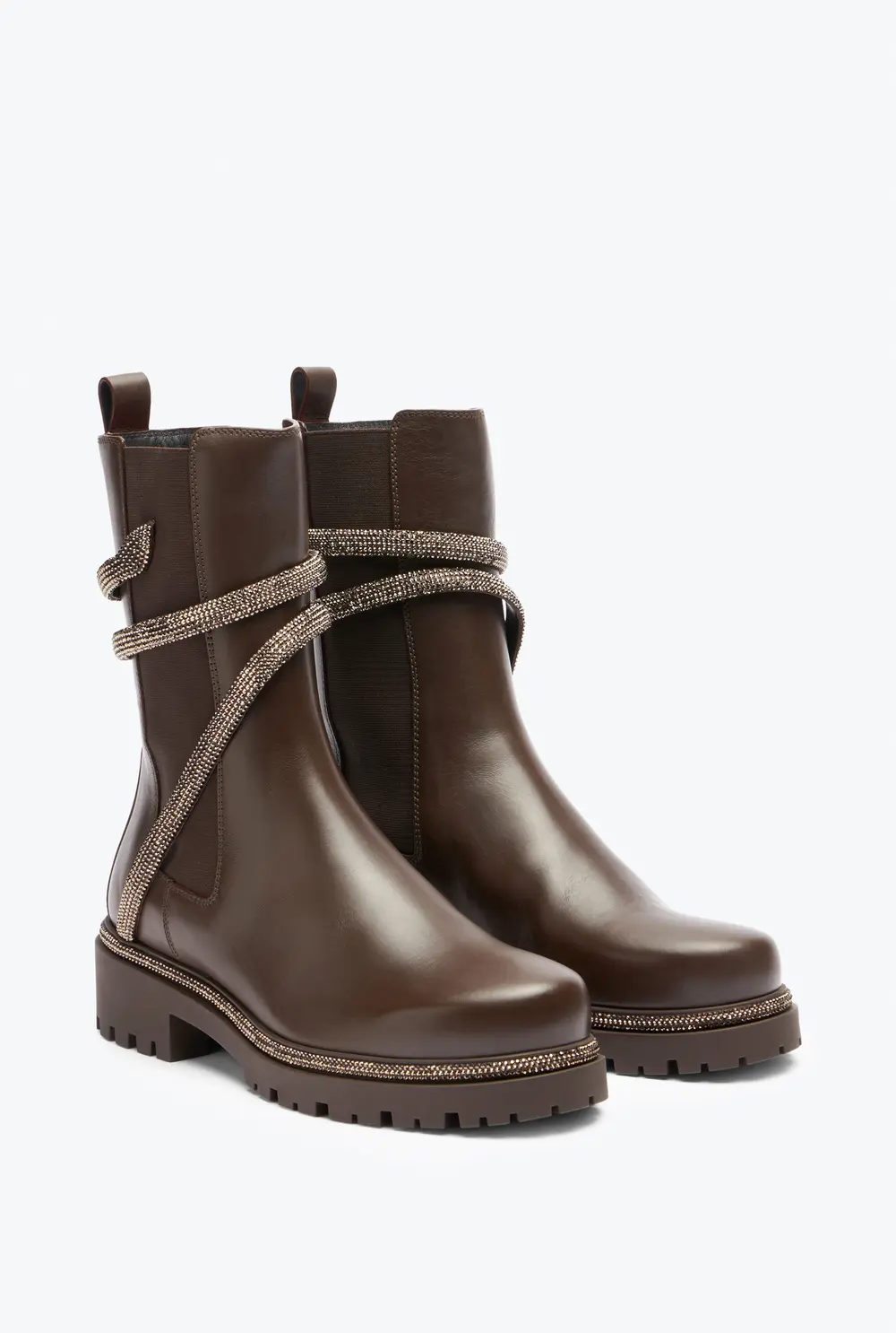 Rene Caovilla Cleo Crystal Chestnut Brown Bootie 25