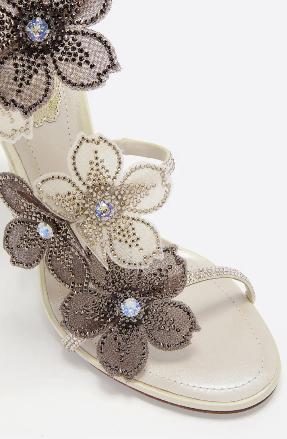 Rene Caovilla PEACH FLOWER IVORY AND GREY SANDAL 105