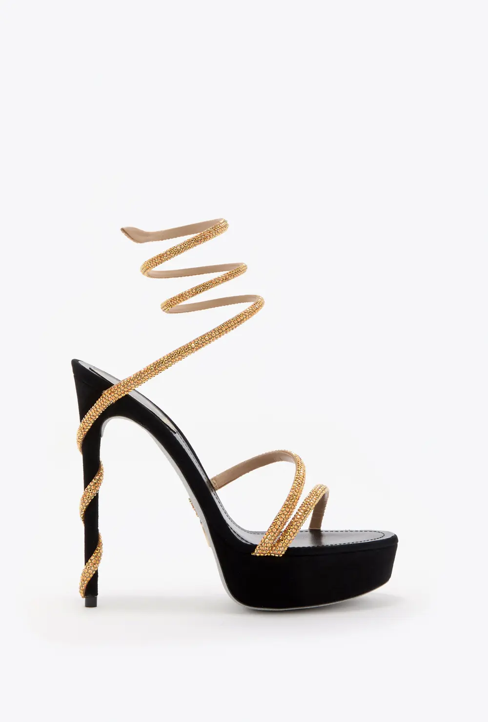 Rene Caovilla MARGOT BLACK AND GOLD PLATFORM SANDAL 130