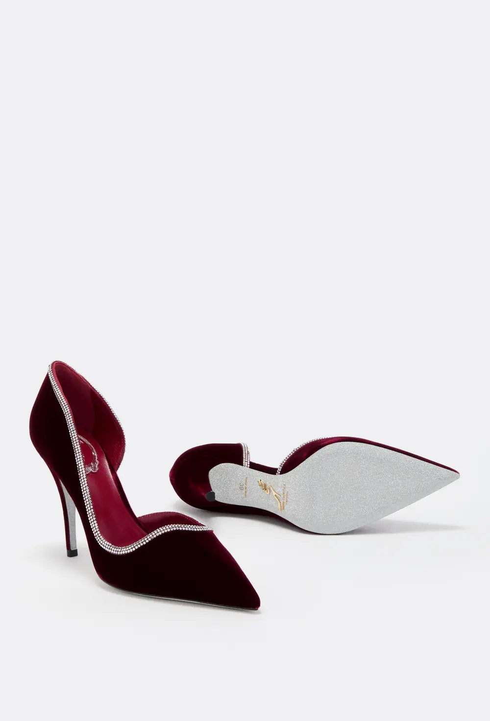 Rene Caovilla ONDA BURGUNDY VELVET PUMP 100