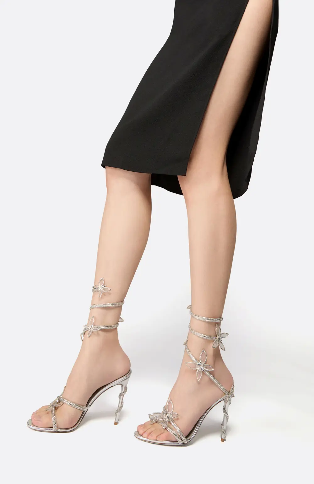 Rene Caovilla MARGOT MIRRORED SILVER SANDAL WITH BUTTERFLIES 105