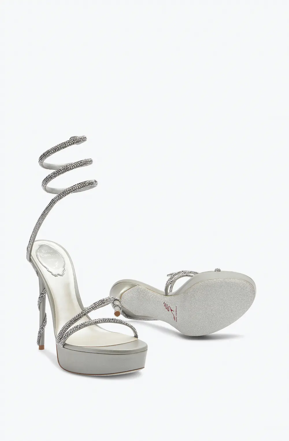 Rene Caovilla MARGOT CRYSTALS GRAY PLATFORM SANDAL 130