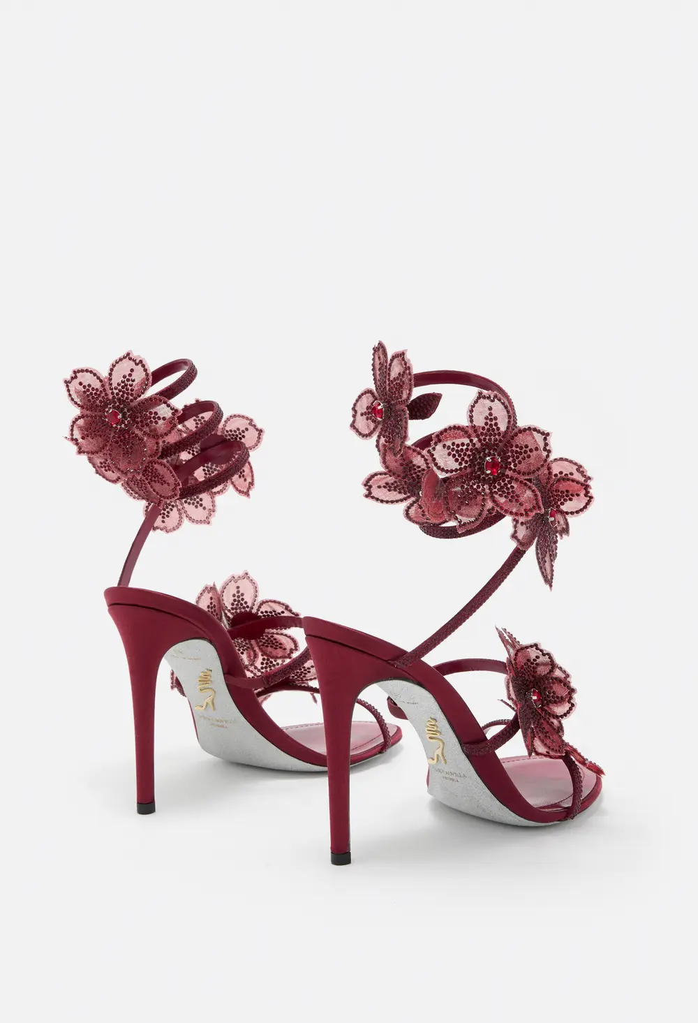 Rene Caovilla PEACH FLOWER BURGUNDY SANDAL 105