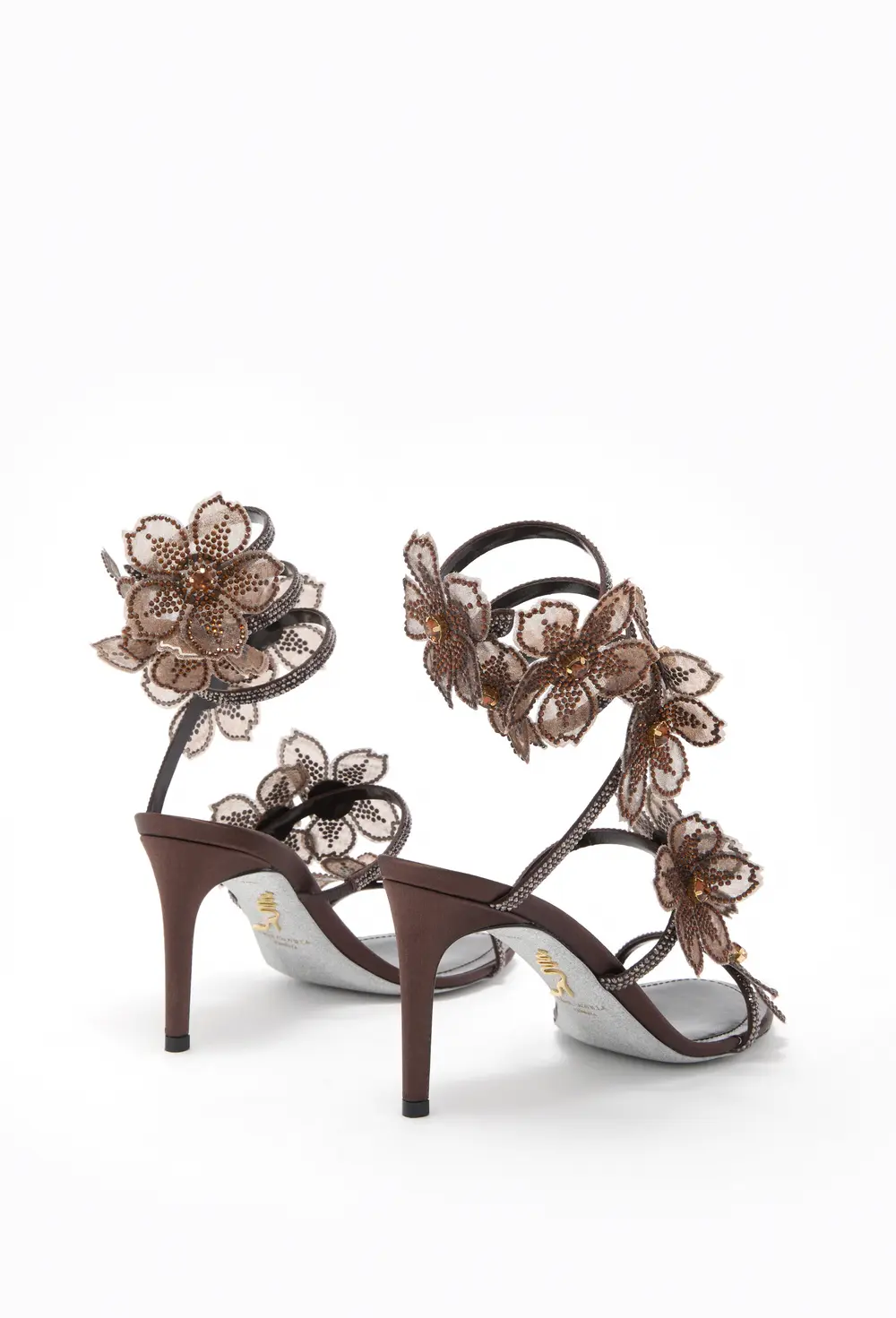 Rene Caovilla PEACH FLOWER CHOCOLATE SANDAL 80