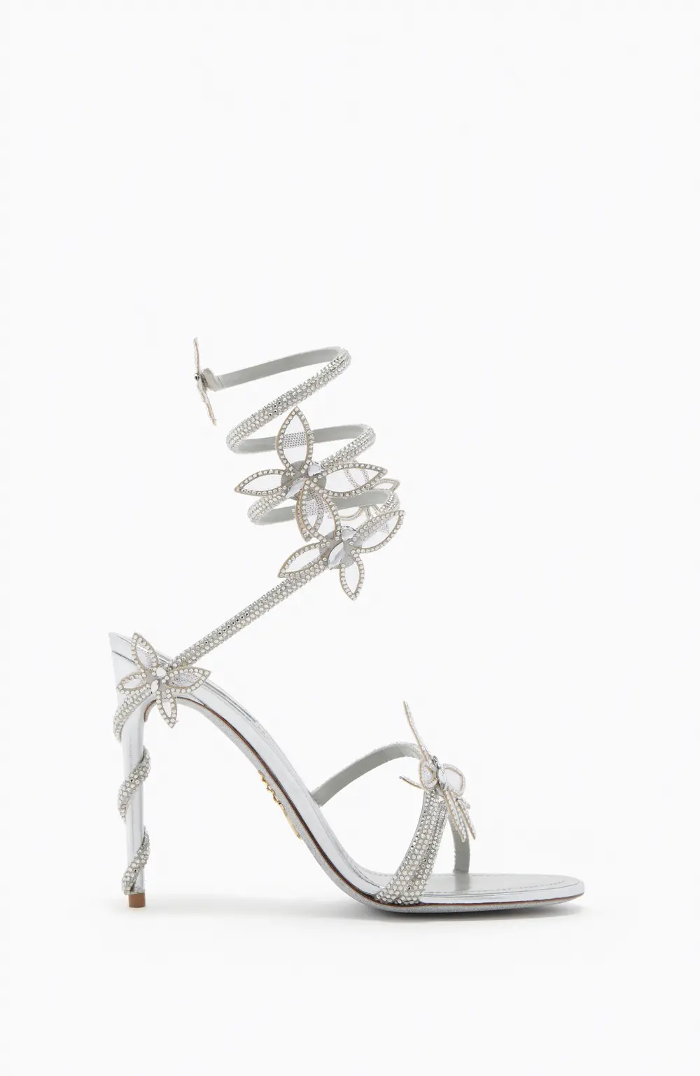 Rene Caovilla MARGOT MIRRORED SILVER SANDAL WITH BUTTERFLIES 105