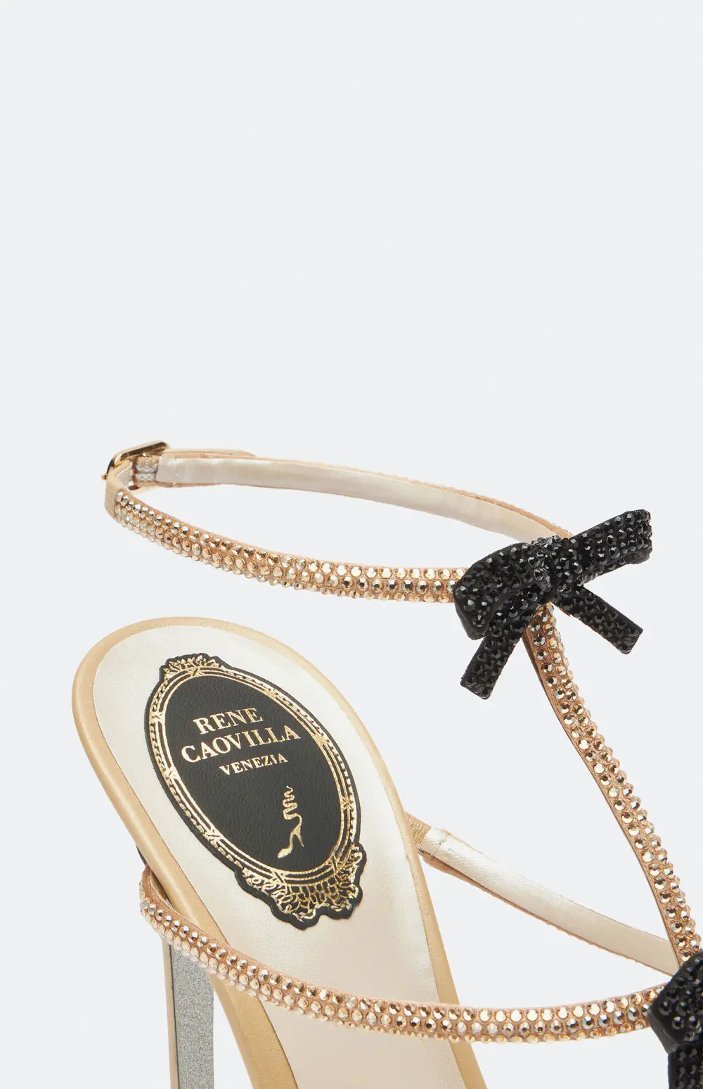 Rene Caovilla Caterina Neutral Sandal With Black And Gold Crystals 105