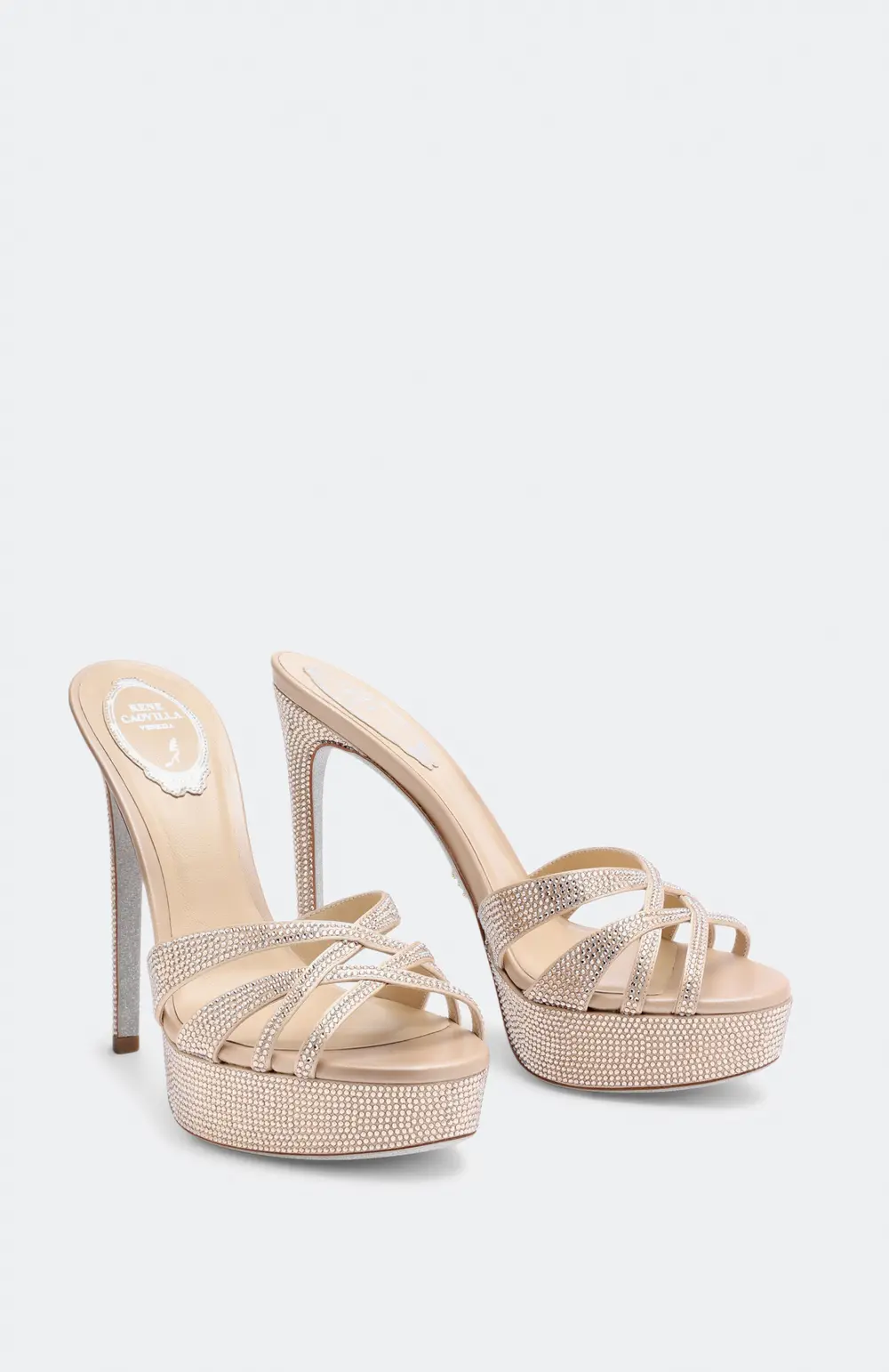 Rene Caovilla Dania Champagne Platform Mule 130