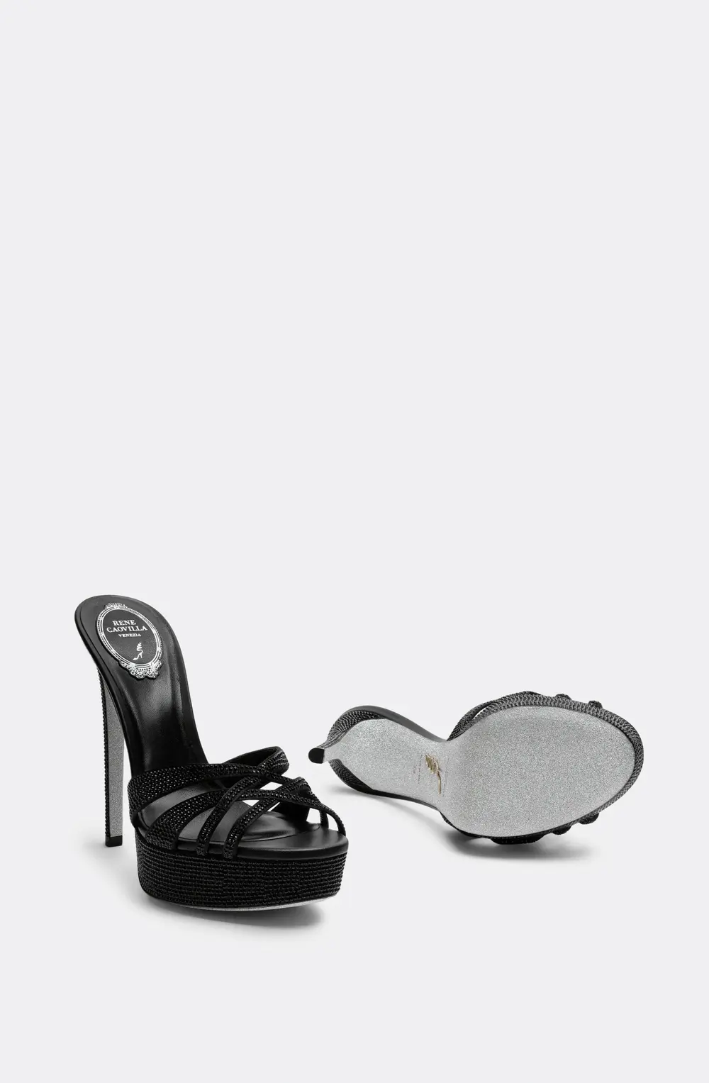 Rene Caovilla Dania Black Platform Mule 130