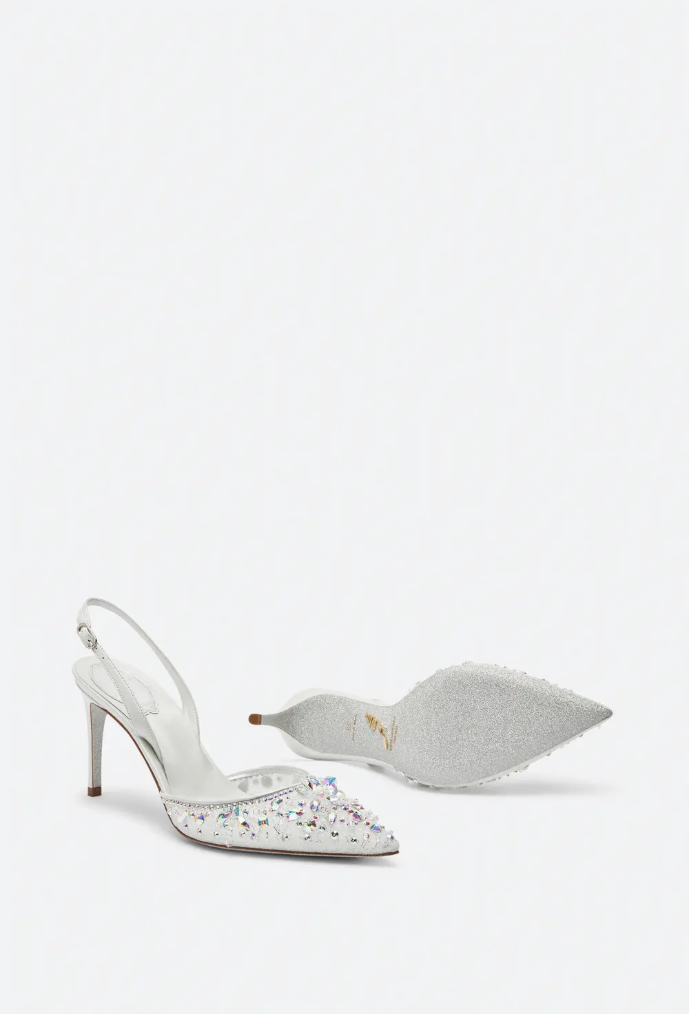 Rene Caovilla Cinderella White Slingback With Crystal 80