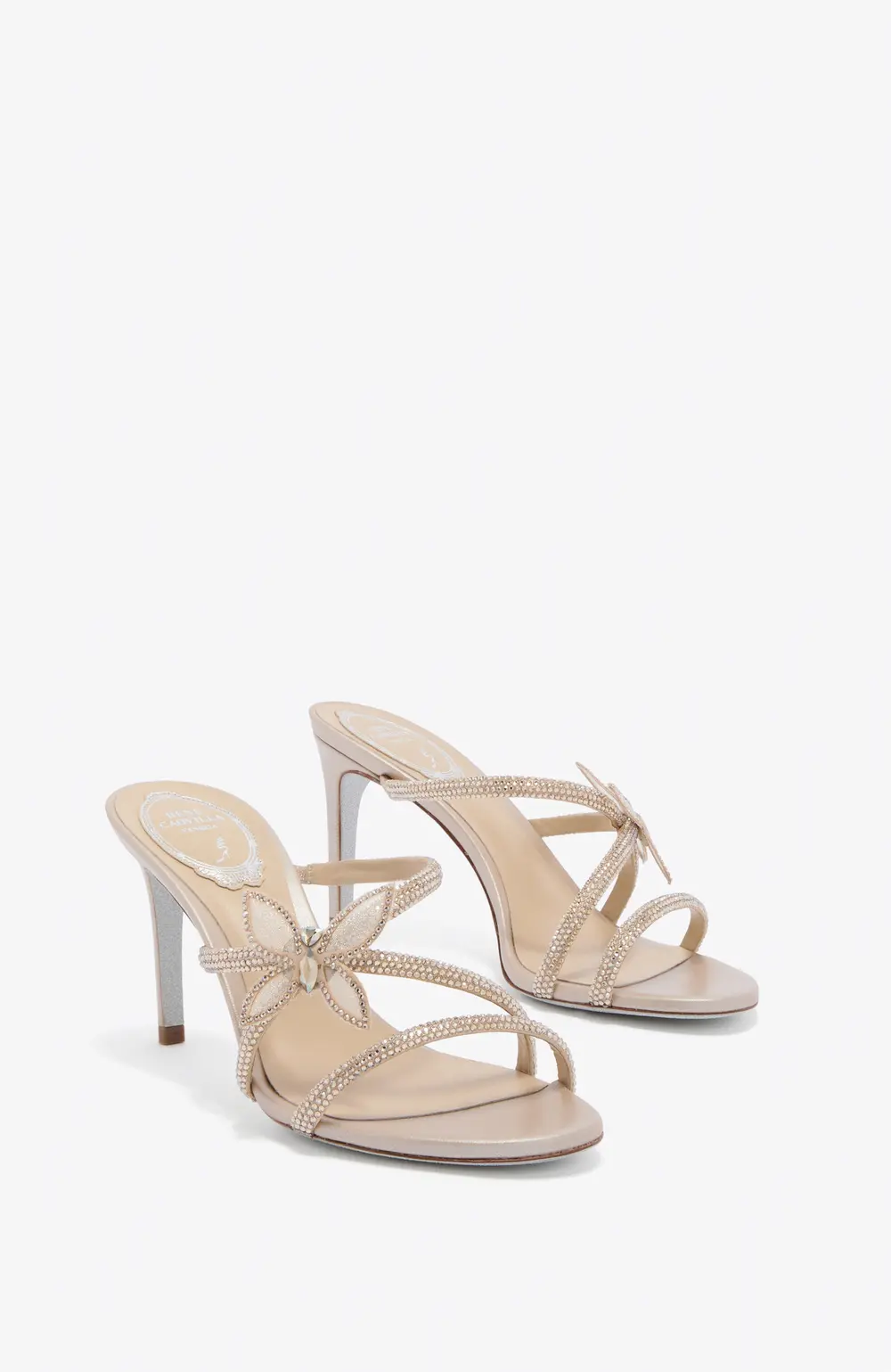 Rene Caovilla BUTTERFLOWER CHAMPAGNE MULE 80