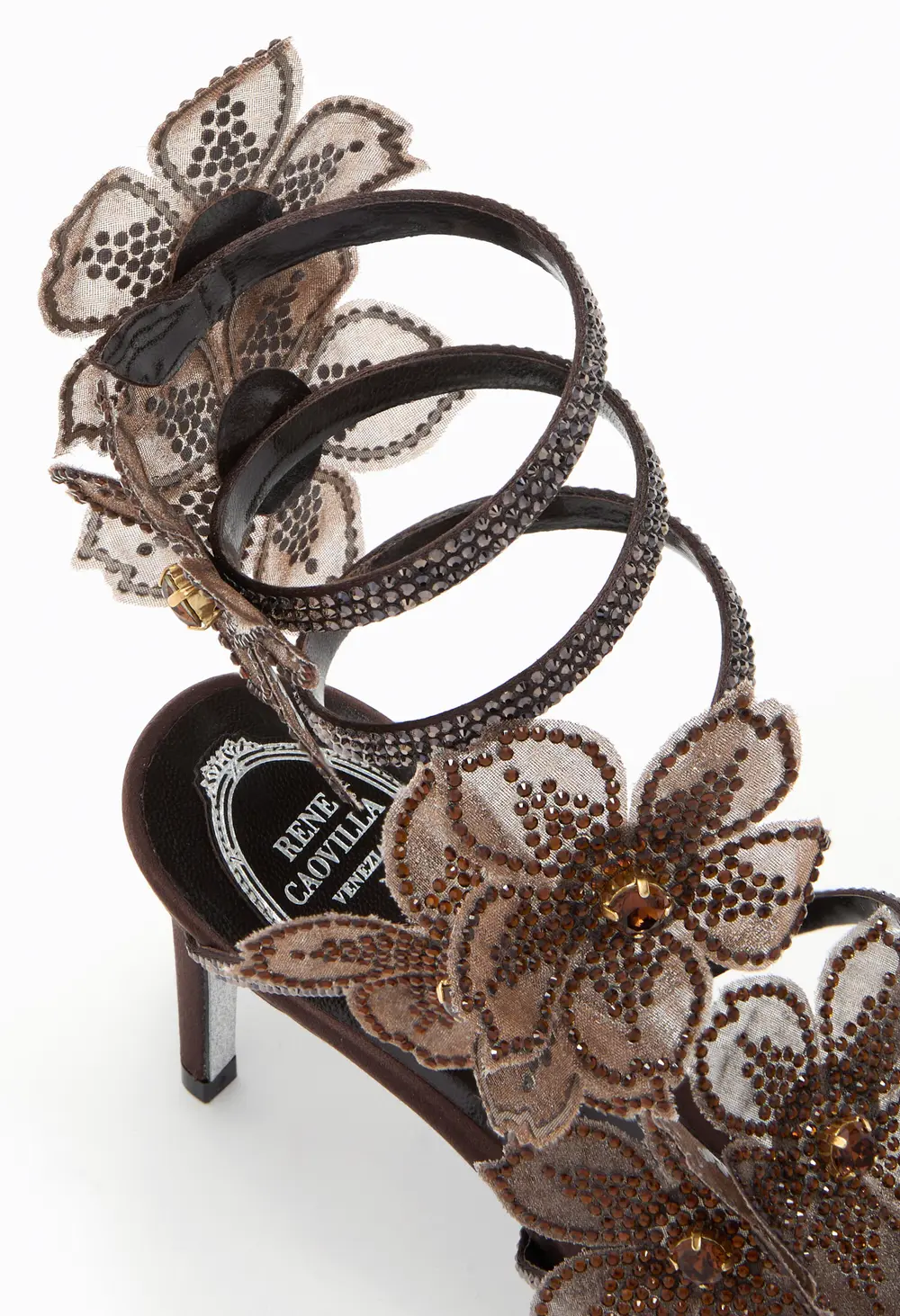 Rene Caovilla PEACH FLOWER CHOCOLATE SANDAL 80