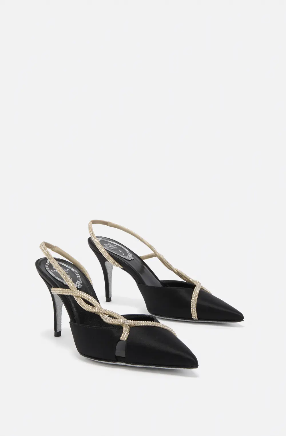 Rene Caovilla BRAID BLACK AND GOLD SLINGBACK 80