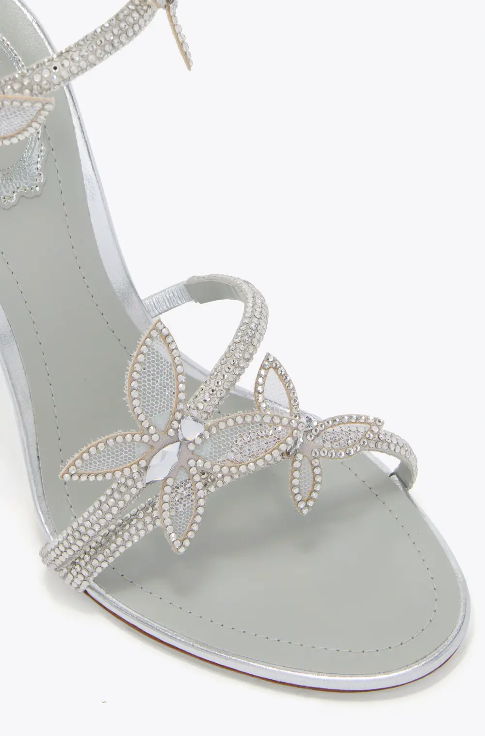 Rene Caovilla MARGOT MIRRORED SILVER SANDAL WITH BUTTERFLIES 105
