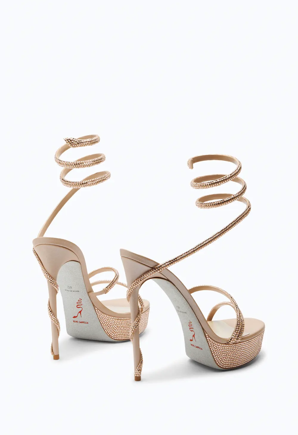 Rene Caovilla MARGOT CRYSTAL BEIGE PLATFORM SANDAL 130