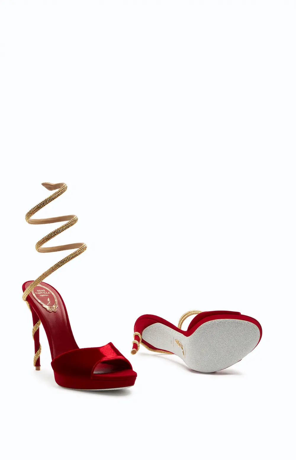Rene Caovilla Margot Red Velvet Sandal 120