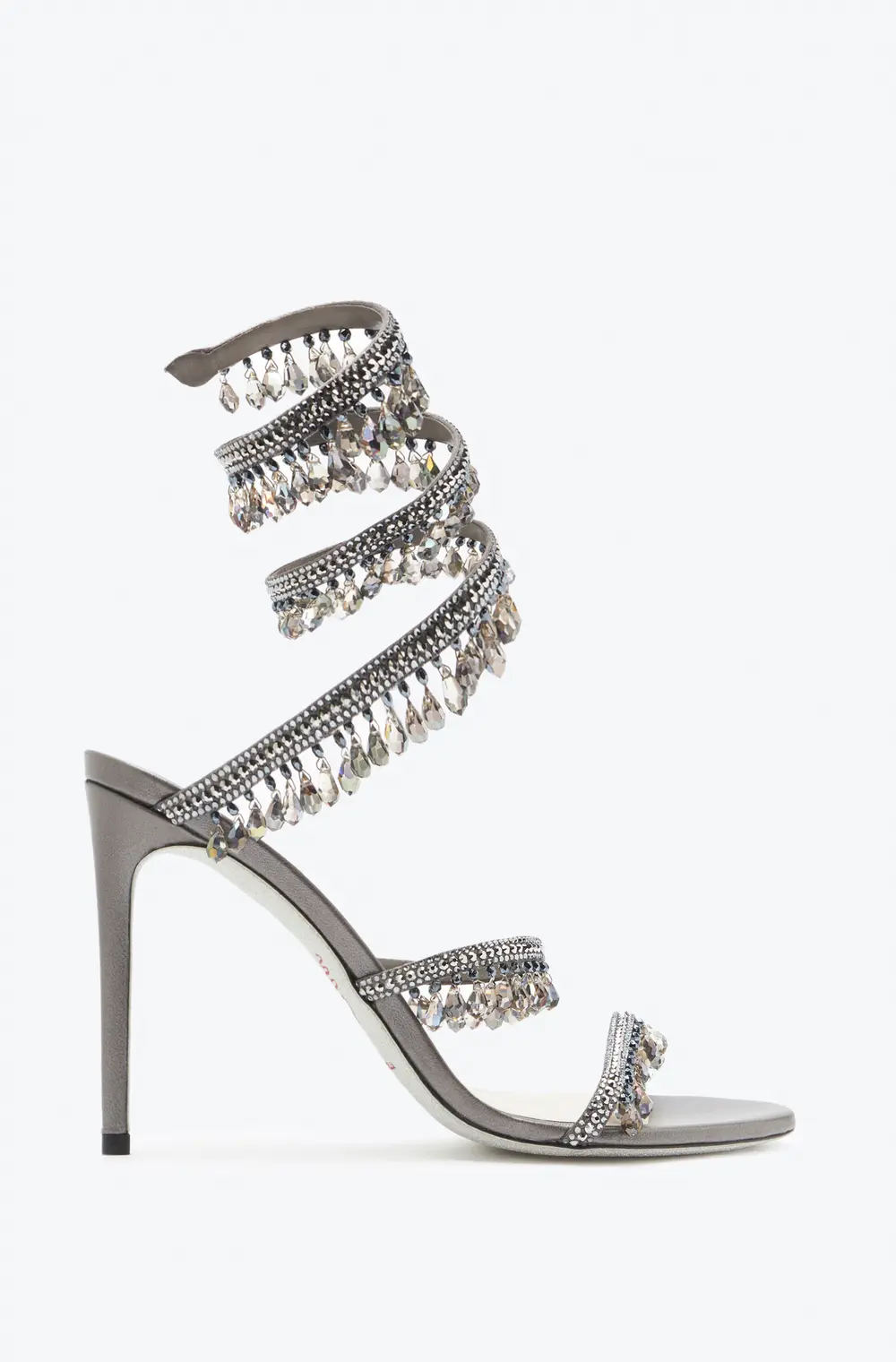 Rene Caovilla Chandelier Crystal Pearl Gray Sandal 105