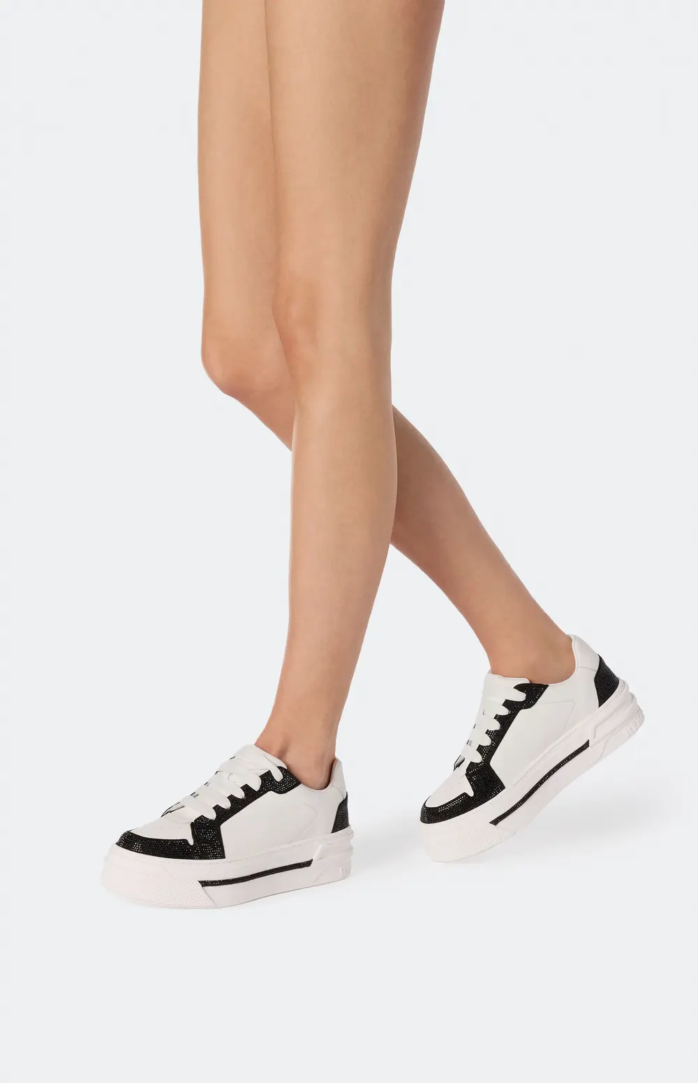 Rene Caovilla XTRA WHITE-BLACK SNEAKER WITH CRYSTALS 50