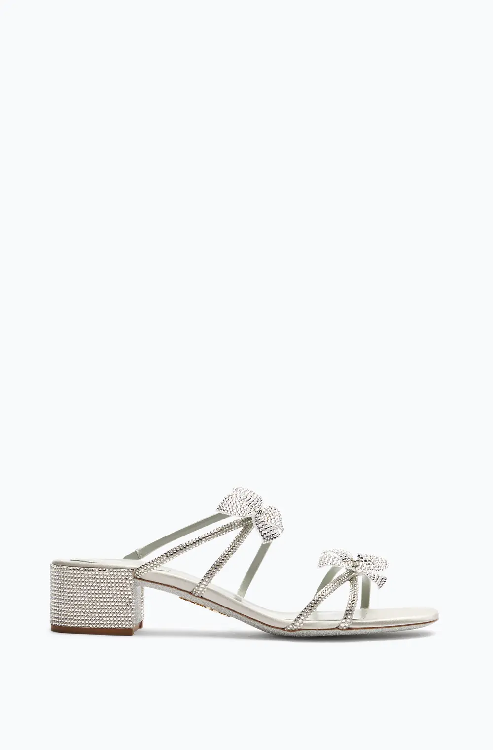 Rene Caovilla Floriane Silver Mule With Flowers 40