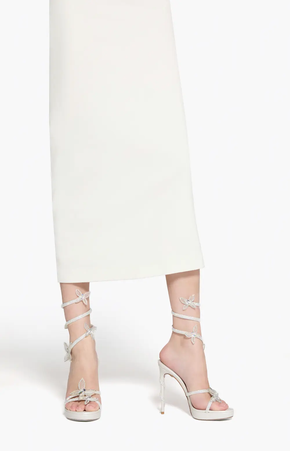 Rene Caovilla MARGOT WHITE PLATFORM SANDAL WITH BUTTERFLIES 120
