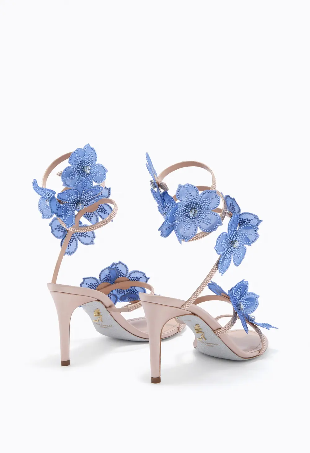 Rene Caovilla PEACH FLOWER BLUSH PINK AND BLUE SANDAL 80
