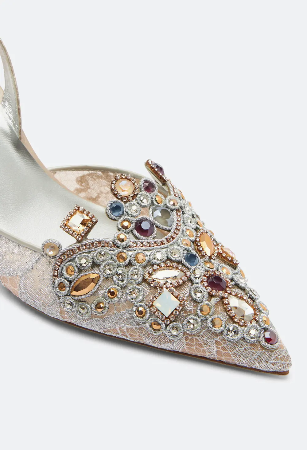 Rene Caovilla Jewel Slingbacks In Lace Venezianan 75