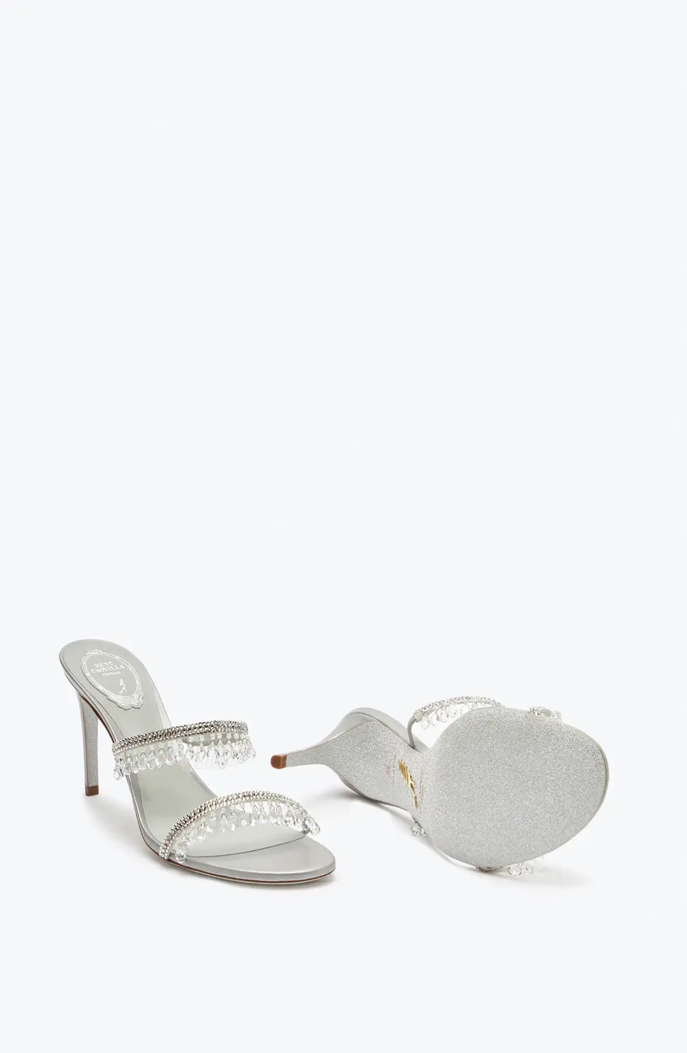 Rene Caovilla Chandelier Pearl Gray Mule 80