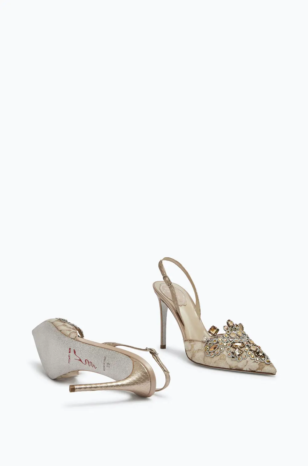 Rene Caovilla Gilt Decorated Slingbacks Veneziana