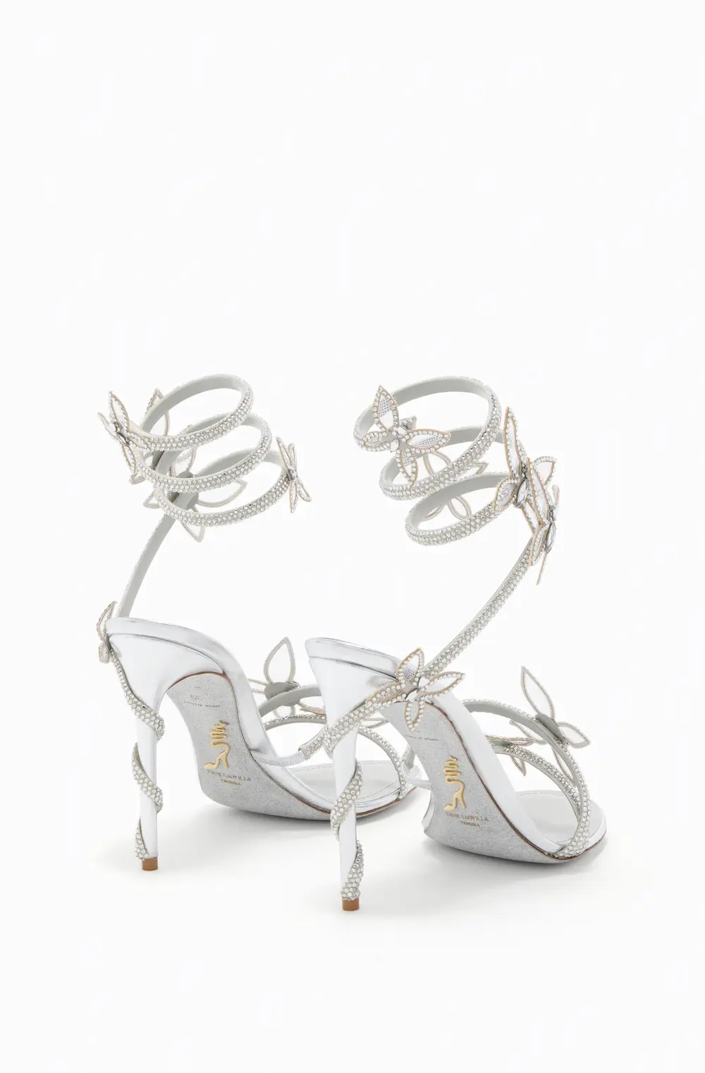 Rene Caovilla MARGOT MIRRORED SILVER SANDAL WITH BUTTERFLIES 105