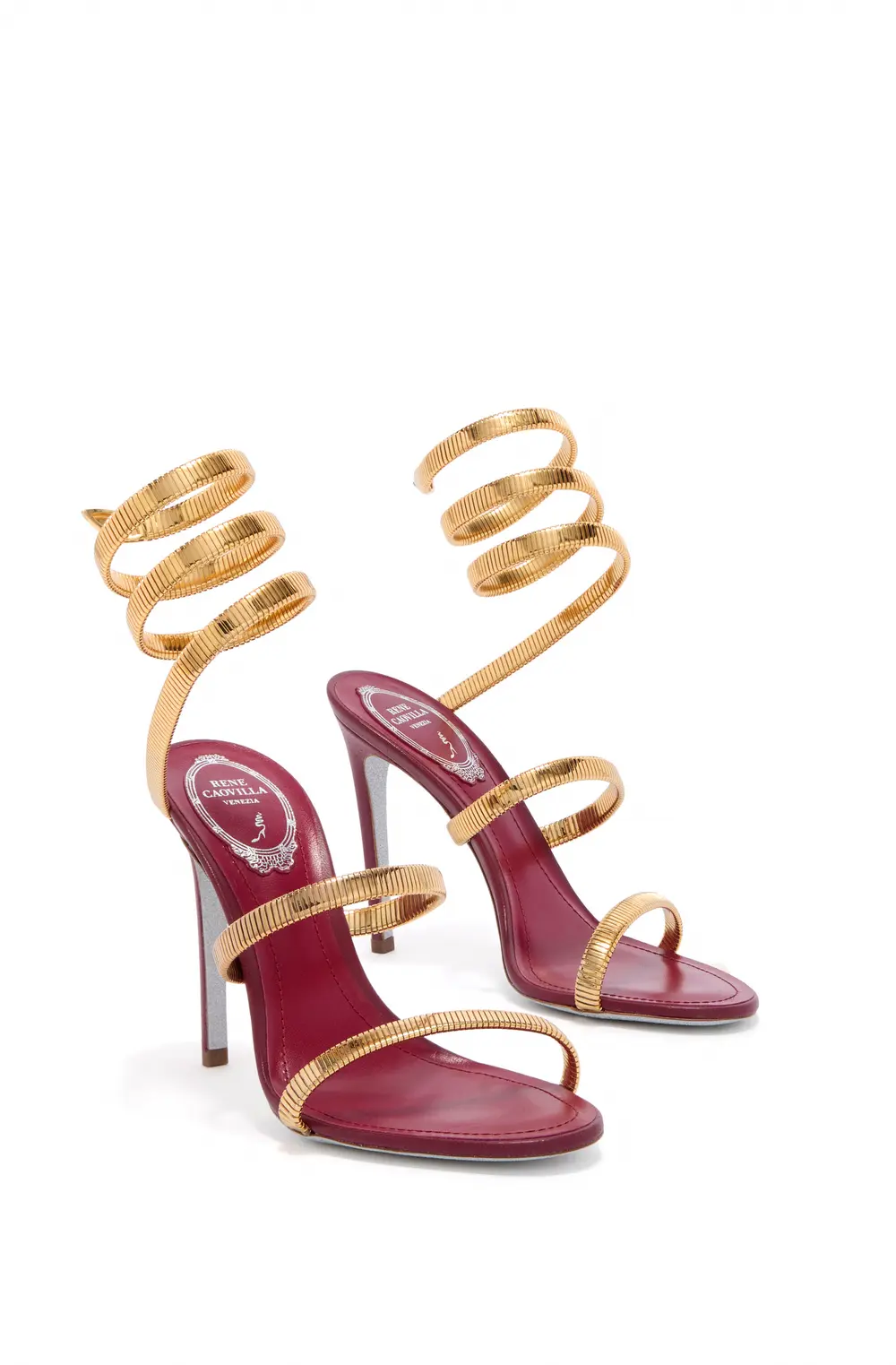 Rene Caovilla JUNIPER BURGUNDY AND GOLD SANDAL 105