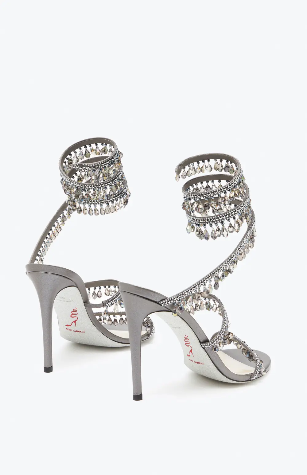 Rene Caovilla Chandelier Crystal Pearl Gray Sandal 105