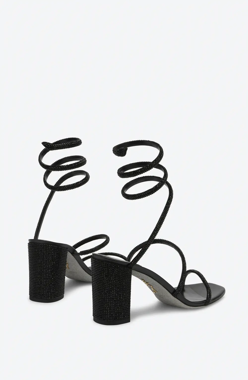 Rene Caovilla Cleo Block-Heeled Crystal Black Sandal 80