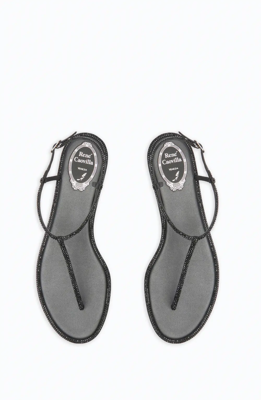 Rene Caovilla Diana Black Flat Sandal 10