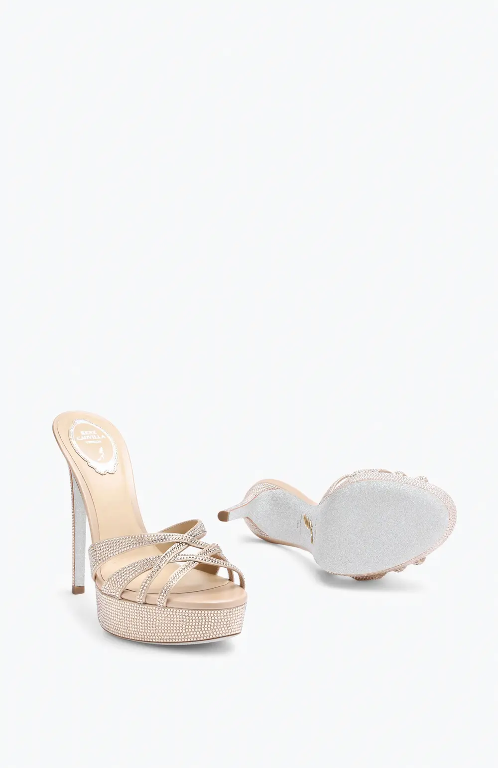 Rene Caovilla Dania Champagne Platform Mule 130