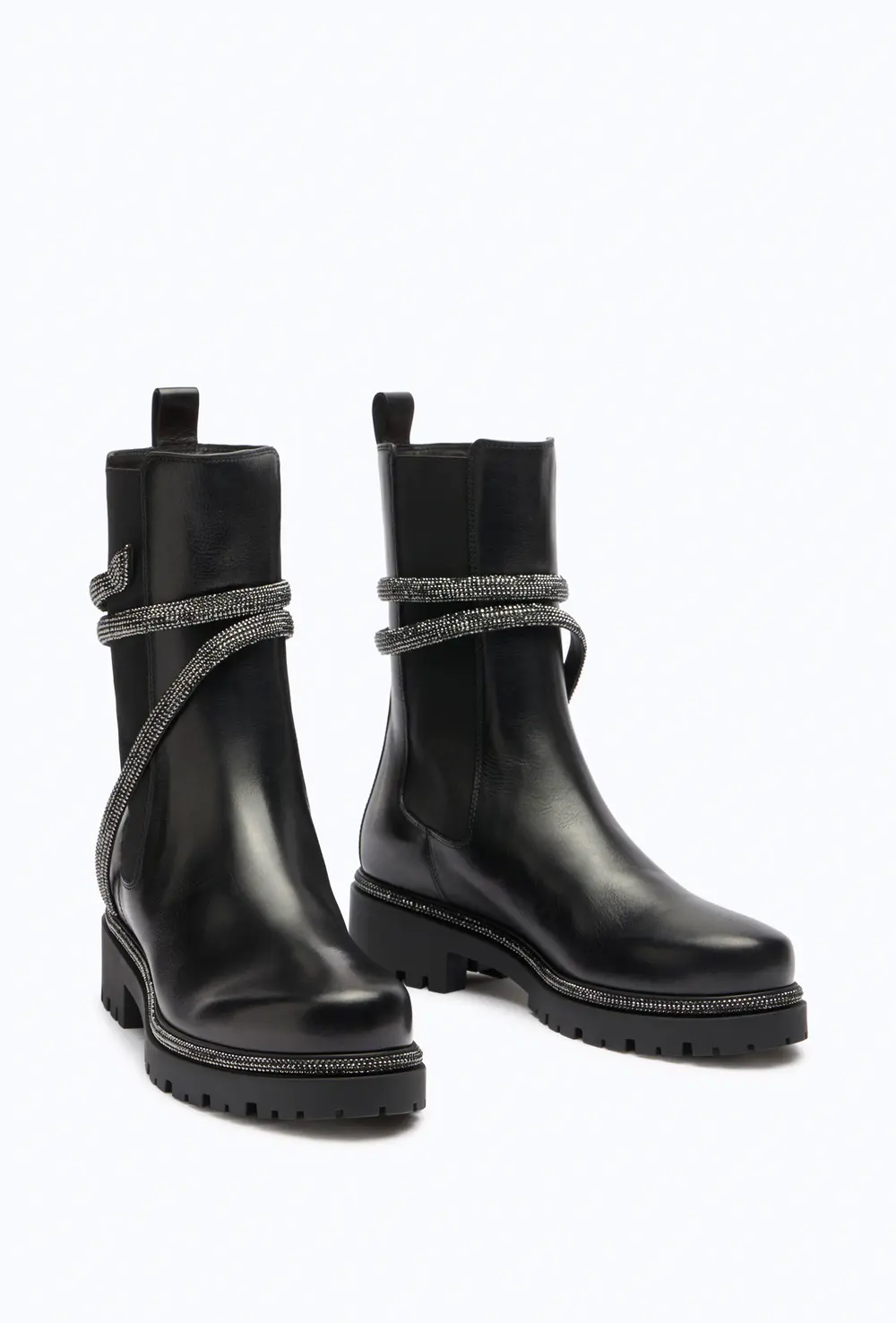 Rene Caovilla Cleo Combat Black Biker Boots