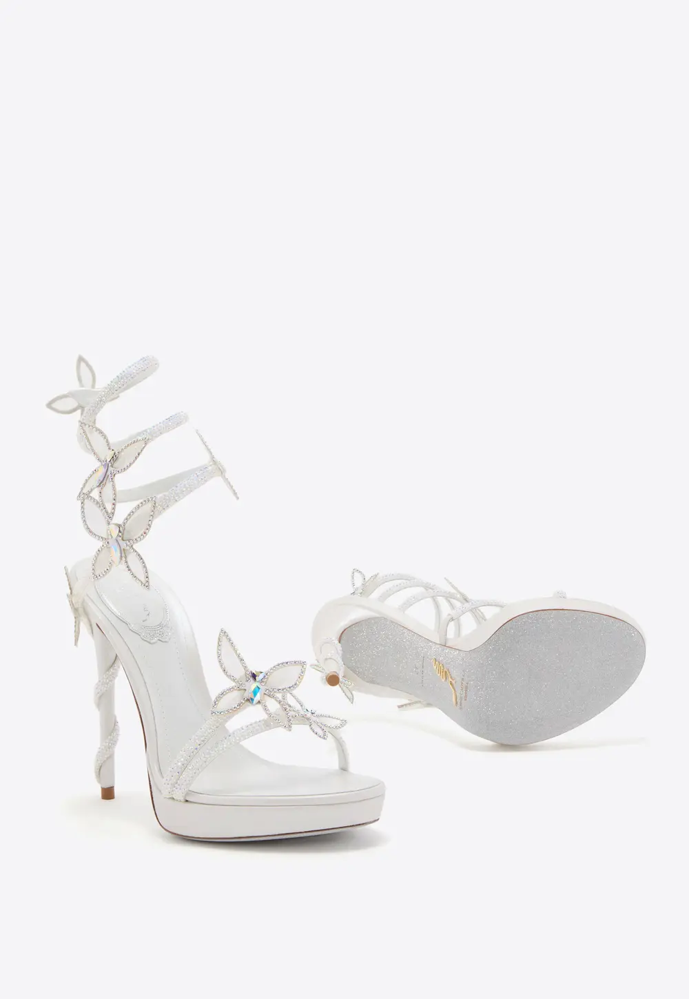 Rene Caovilla MARGOT WHITE PLATFORM SANDAL WITH BUTTERFLIES 120