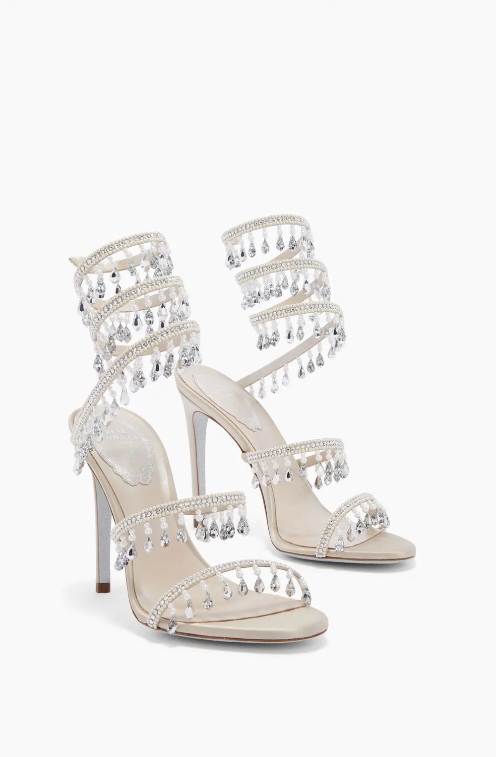 Rene Caovilla CHANDELIER BEIGE SANDAL WITH PEARLS 105