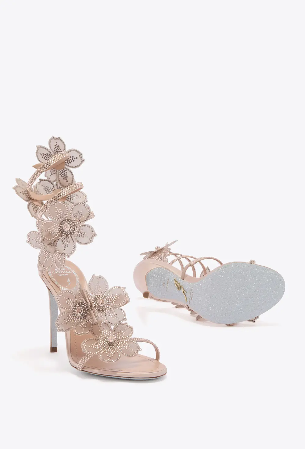 Rene Caovilla PEACH FLOWER BLUSH PINK SANDAL 105