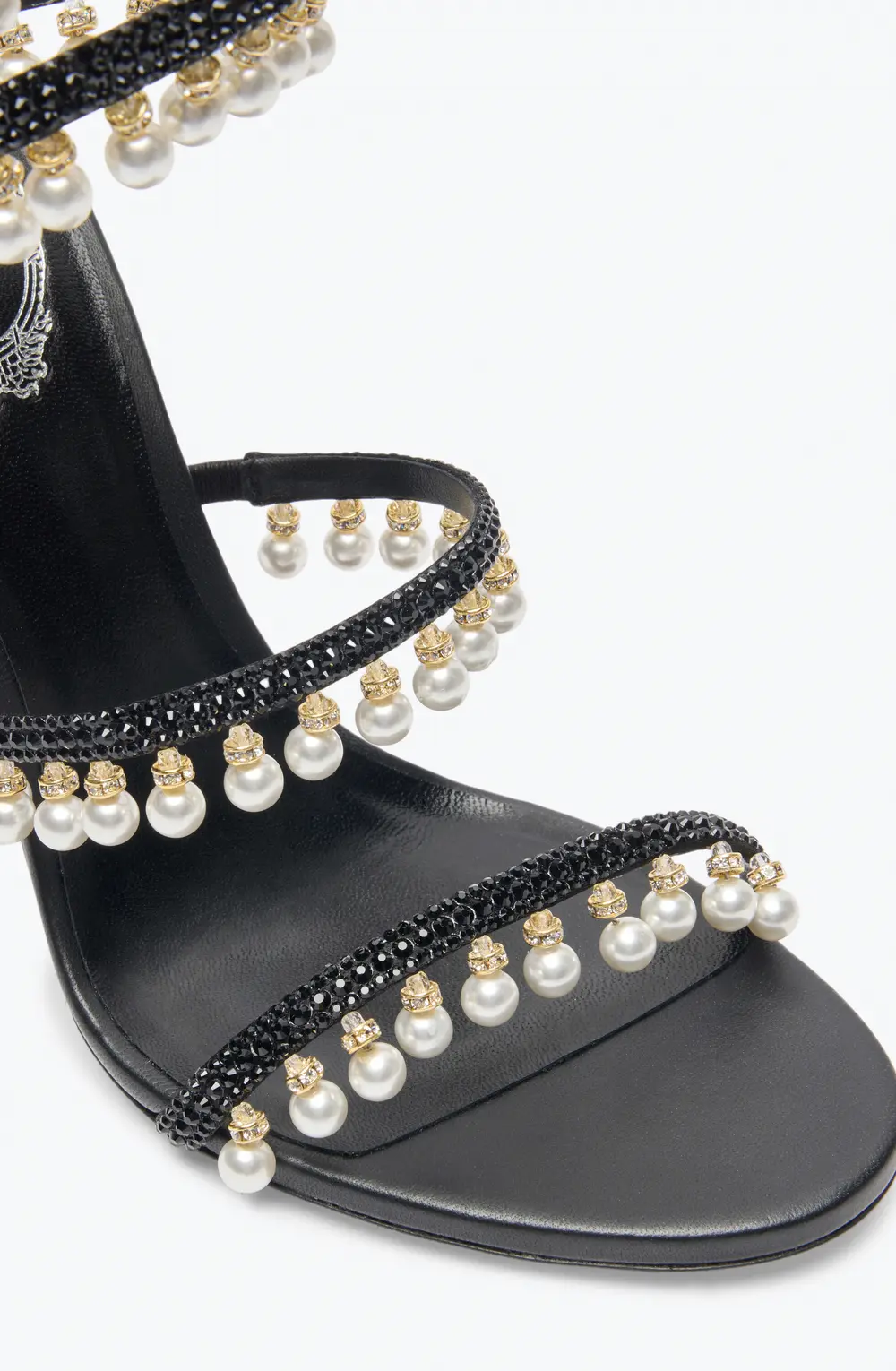 Rene Caovilla CHANDELIER BLACK SANDAL WITH PEARLS 105